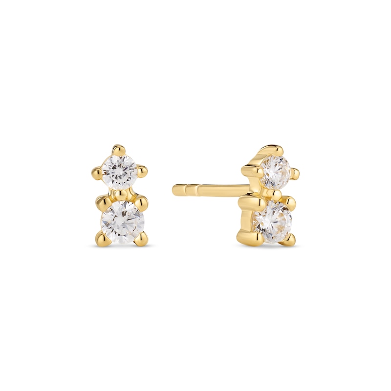 Main Image 1 of Sif Jakobs Lucente Due Sterling Silver Yellow Gold Plated Stacked Duo Cubic Zirconia Stud Earrings