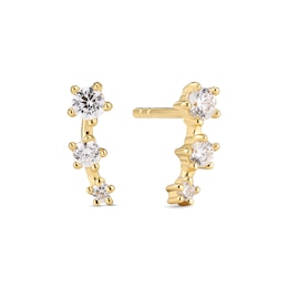 Sif Jakobs Lucente Tre Sterling Silver Yellow Gold Plated Curved Bar Triple Cubic Zirconia Stud Earrings