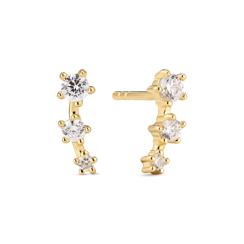 Main Image 1 of Sif Jakobs Lucente Tre Sterling Silver Yellow Gold Plated Curved Bar Triple Cubic Zirconia Stud Earrings