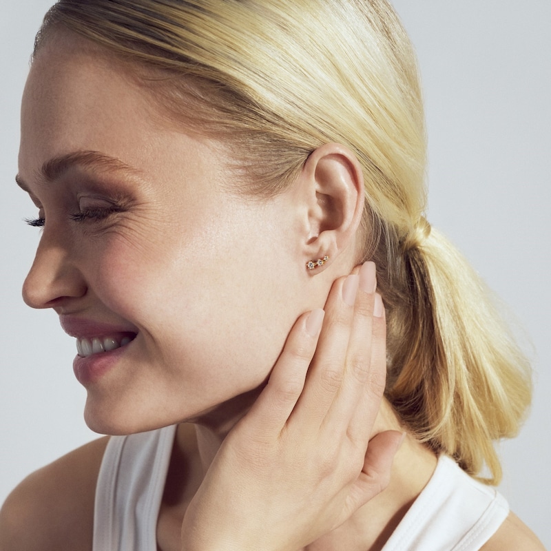 Main Image 2 of Sif Jakobs Lucente Tre Sterling Silver Yellow Gold Plated Curved Bar Triple Cubic Zirconia Stud Earrings