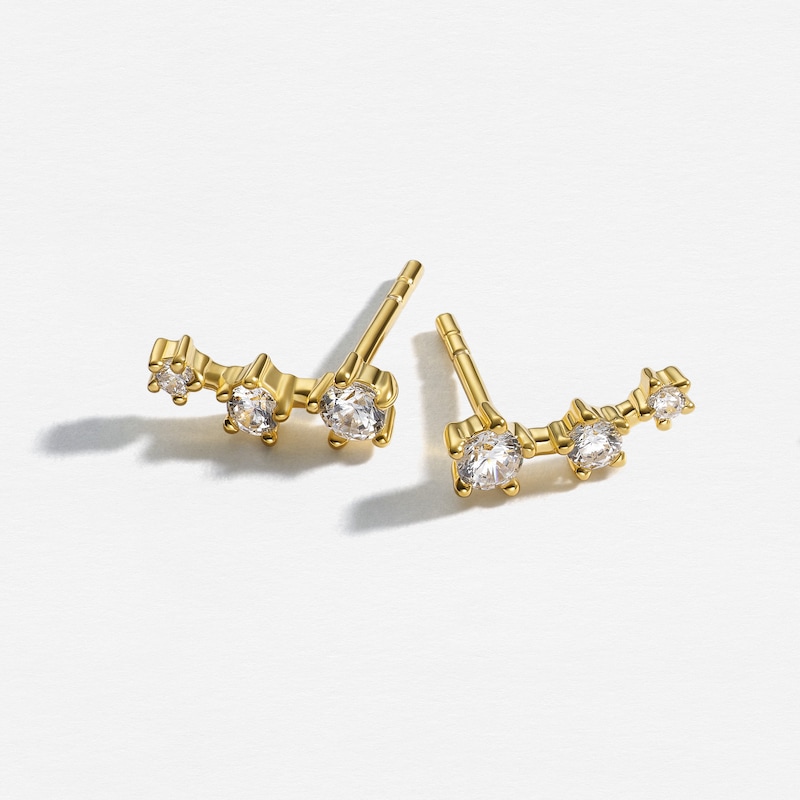 Main Image 3 of Sif Jakobs Lucente Tre Sterling Silver Yellow Gold Plated Curved Bar Triple Cubic Zirconia Stud Earrings