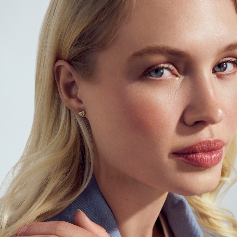 Main Image 3 of Sif Jakobs Cuore Sterling Silver Yellow Gold Plated Cubic Zirconia Heart Stud Earrings