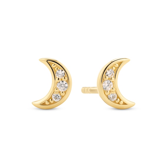 Sif Jakobs Luna Sterling Silver Yellow Gold Plated Crescent Moon Cubic Zirconia Stud Earrings