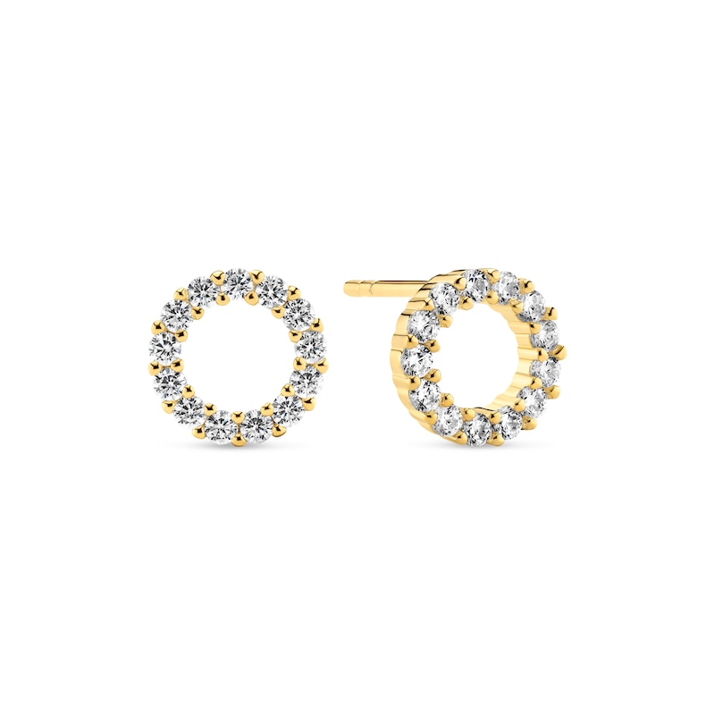 Main Image 1 of Sif Jakobs Biella Uno Piccolo Sterling Silver Gold Plated Pavé Set Cubic Zirconia Circular Stud Earrings