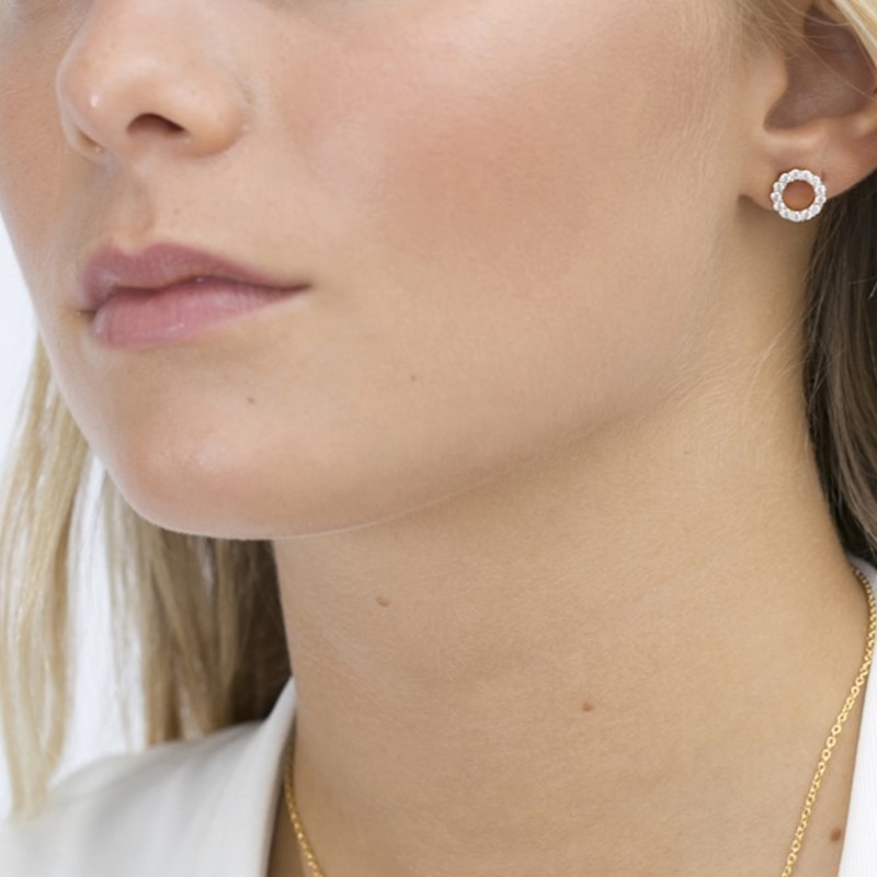 Main Image 2 of Sif Jakobs Biella Uno Piccolo Sterling Silver Gold Plated Pavé Set Cubic Zirconia Circular Stud Earrings