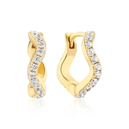 Sif Jakobs Ellera Waves Medio Sterling Silver Yellow Gold Plated Cubic Zirconia Twisted Hoop Earrings
