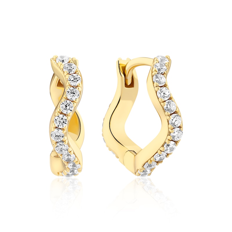 Main Image 1 of Sif Jakobs Ellera Waves Medio Sterling Silver Yellow Gold Plated Cubic Zirconia Twisted Hoop Earrings