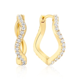 Sif Jakobs Ellera Waves Grande Sterling Silver Yellow Gold Plated Cubic Zirconia Twisted Hoop Earrings