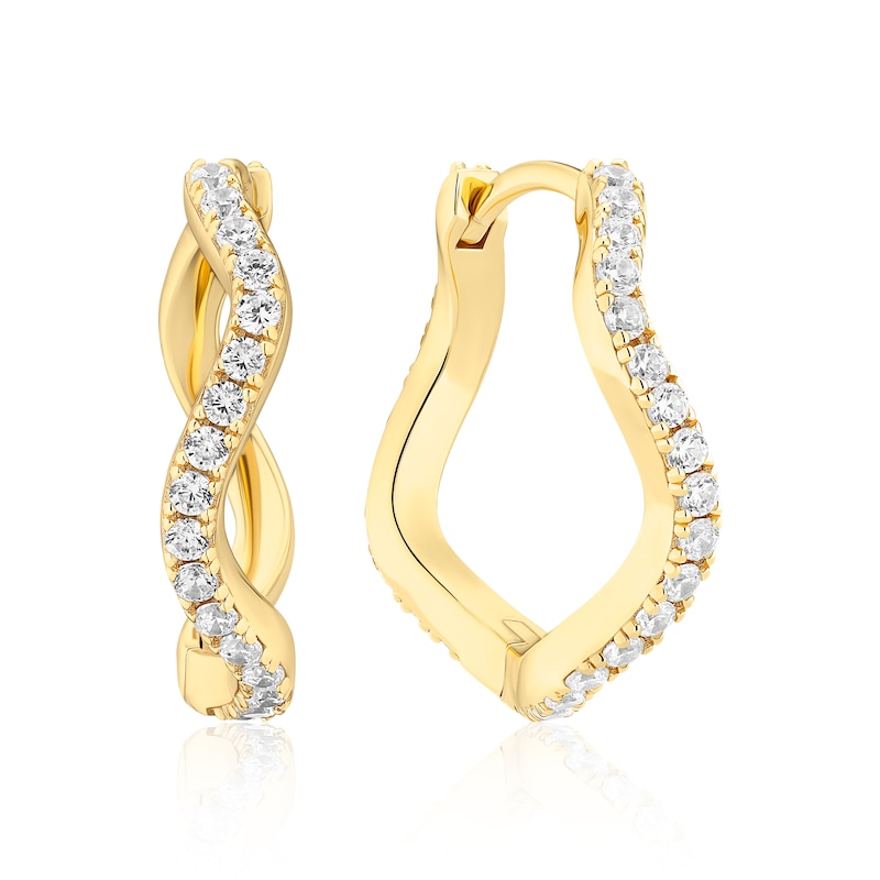 Main Image 1 of Sif Jakobs Ellera Waves Grande Sterling Silver Yellow Gold Plated Cubic Zirconia Twisted Hoop Earrings