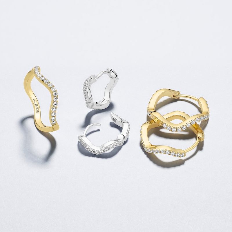 Main Image 3 of Sif Jakobs Ellera Waves Grande Sterling Silver Yellow Gold Plated Cubic Zirconia Twisted Hoop Earrings
