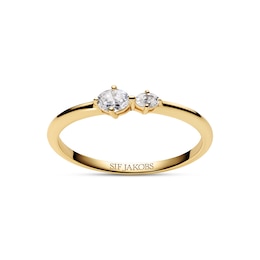 Sif Jakobs Ovale Due Sterling Silver Yellow Gold Plated Asymmerical Cubic Zirconia Two Stone Ring (Size L)