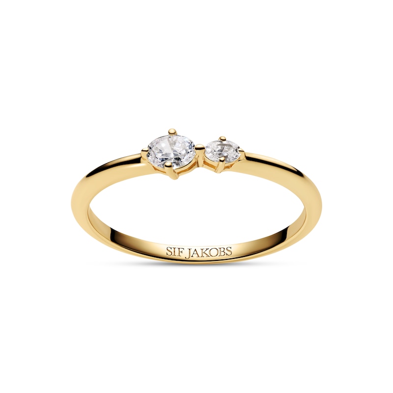Main Image 1 of Sif Jakobs Ovale Due Sterling Silver Yellow Gold Plated Asymmerical Cubic Zirconia Two Stone Ring (Size L)
