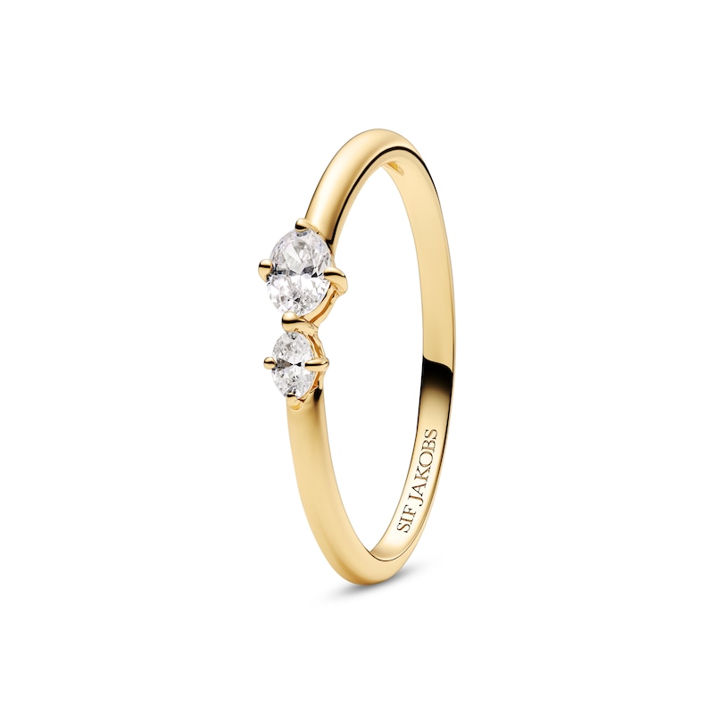 Main Image 2 of Sif Jakobs Ovale Due Sterling Silver Yellow Gold Plated Asymmerical Cubic Zirconia Two Stone Ring (Size L)