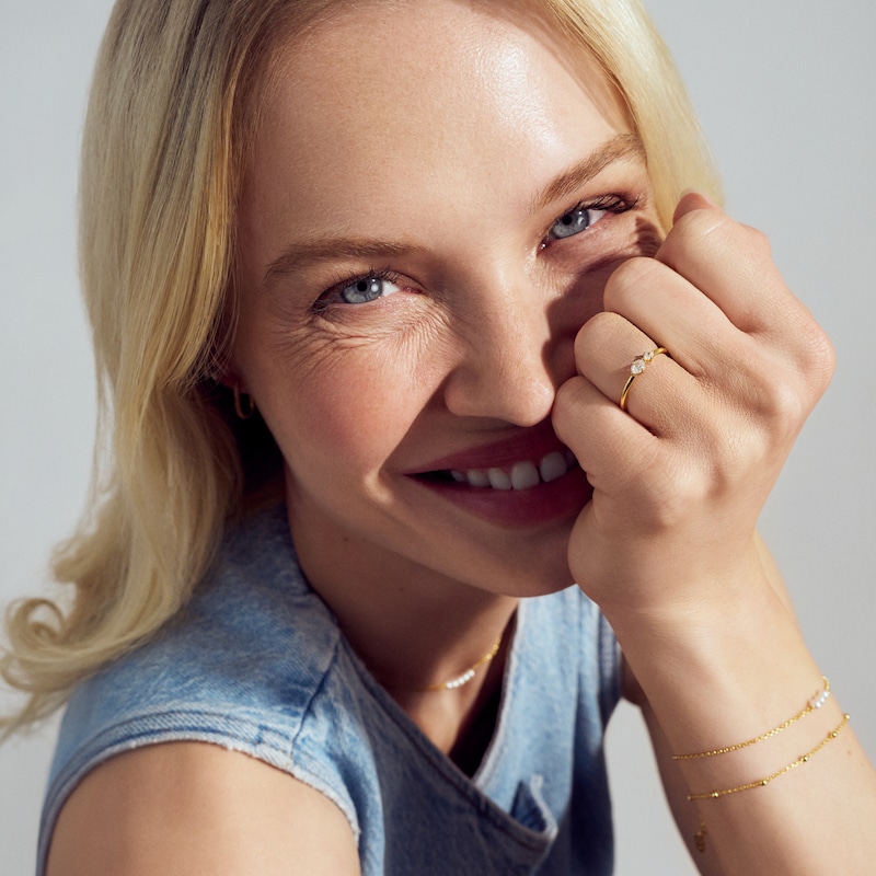 Main Image 3 of Sif Jakobs Ovale Due Sterling Silver Yellow Gold Plated Asymmerical Cubic Zirconia Two Stone Ring (Size L)