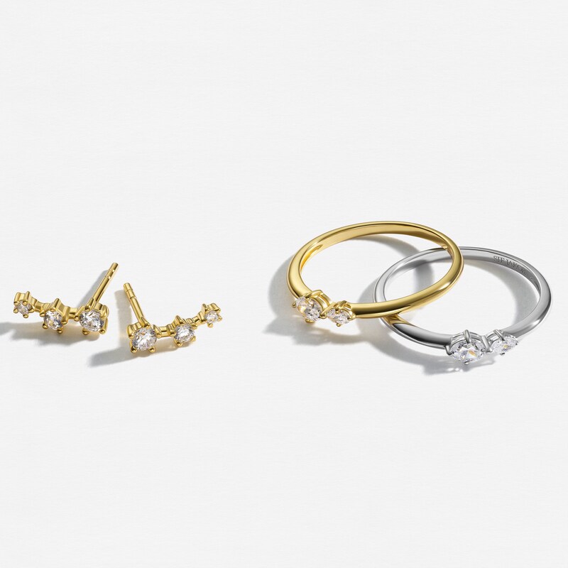 Main Image 4 of Sif Jakobs Ovale Due Sterling Silver Yellow Gold Plated Asymmerical Cubic Zirconia Two Stone Ring (Size N)