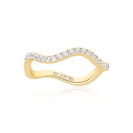 Sif Jakobs Ellera Waves Sterling Silver Yellow Gold Plated Cubic Zirconia Wave Ring (Size N)