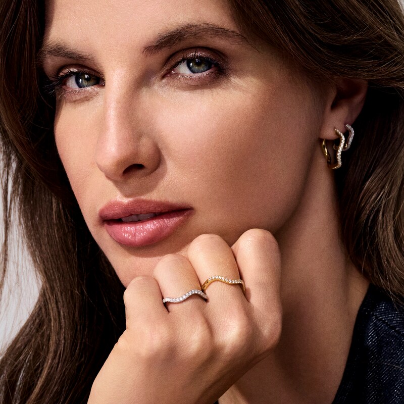 Main Image 2 of Sif Jakobs Ellera Waves Sterling Silver Yellow Gold Plated Cubic Zirconia Wave Ring (Size N)