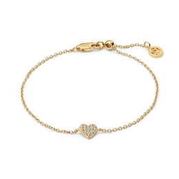 Sif Jakobs Cuore Sterling Silver Yellow Gold Plated Cubic Zirconia Heart Charm Bracelet