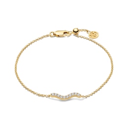 Sif Jakobs Ellera Waves Sterling Silver Gold Plated Wavy Bar Cubic Zirconia Charm Bracelet