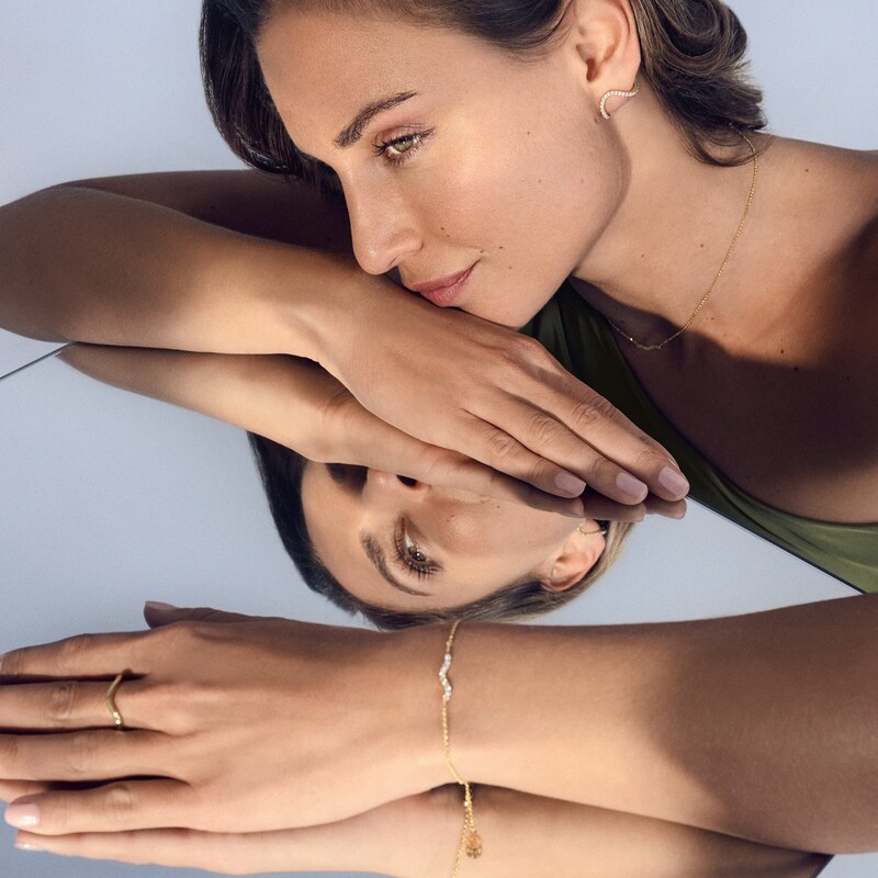 Main Image 2 of Sif Jakobs Ellera Waves Sterling Silver Gold Plated Wavy Bar Cubic Zirconia Charm Bracelet