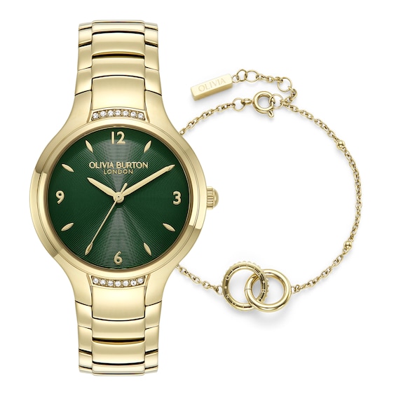 Olivia Burton Lea & Interlock 34mm Gold IP Watch & Bracelet Gift Set
