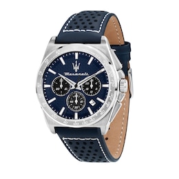 Maserati Velocita Men's Blue Chronograph Dial Blue Leather Strap Watch