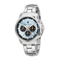 Maserati Successo Men's Light Blue Chronograph Stainless Steel Bracelet Watch