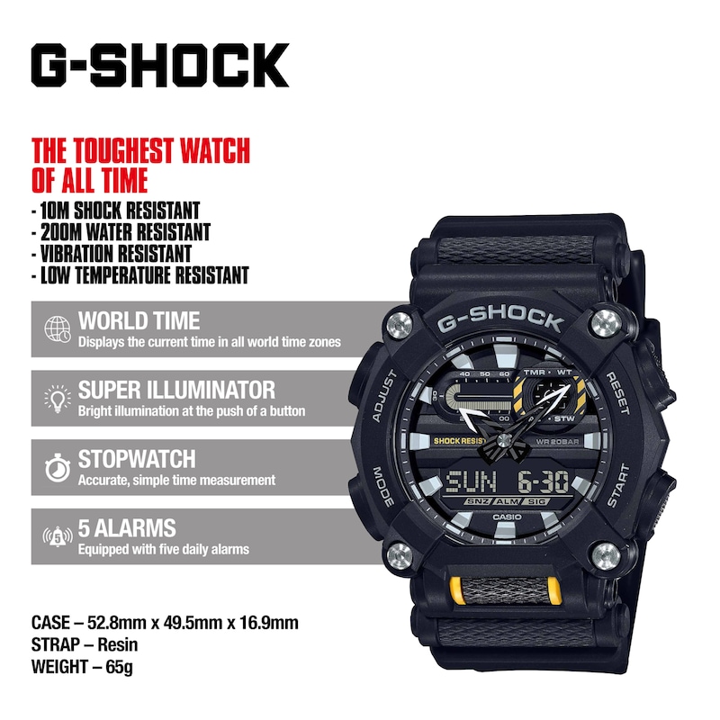 Main Image 9 of G-Shock GA-900-1AER Men's Heavy Duty Black Resin Strap Watch