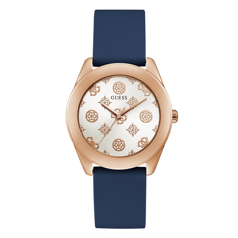 Guess Peony G Ladies' Blue Silicone Strap Watch | H.Samuel