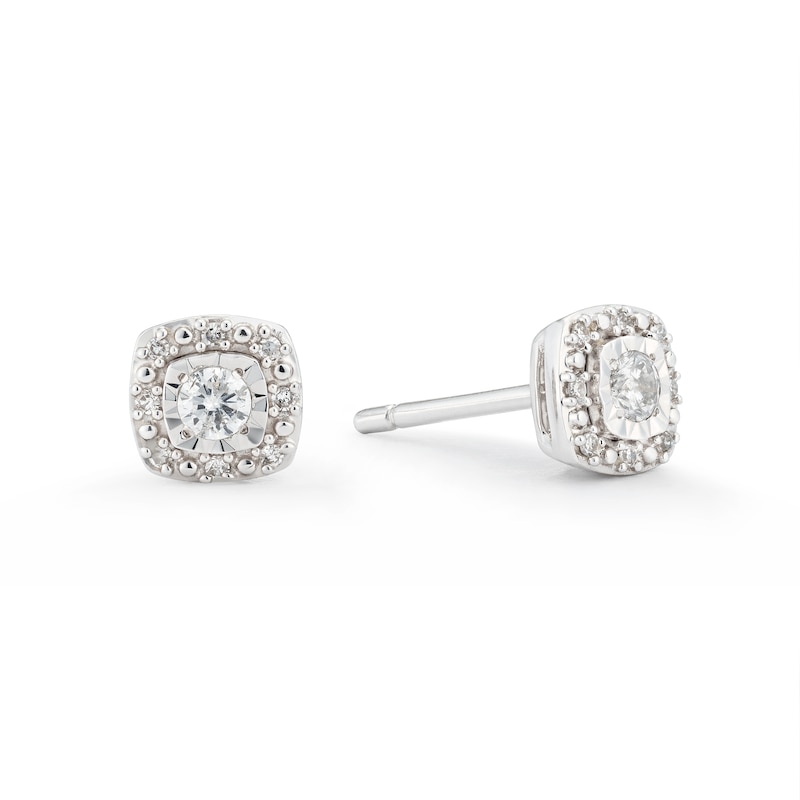 Main Image 1 of 9ct White Gold Cushion Cut 0.15ct Total Diamond Earrings