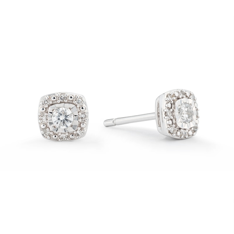 9ct White Gold Cushion Cut 0.15ct Total Diamond Earrings