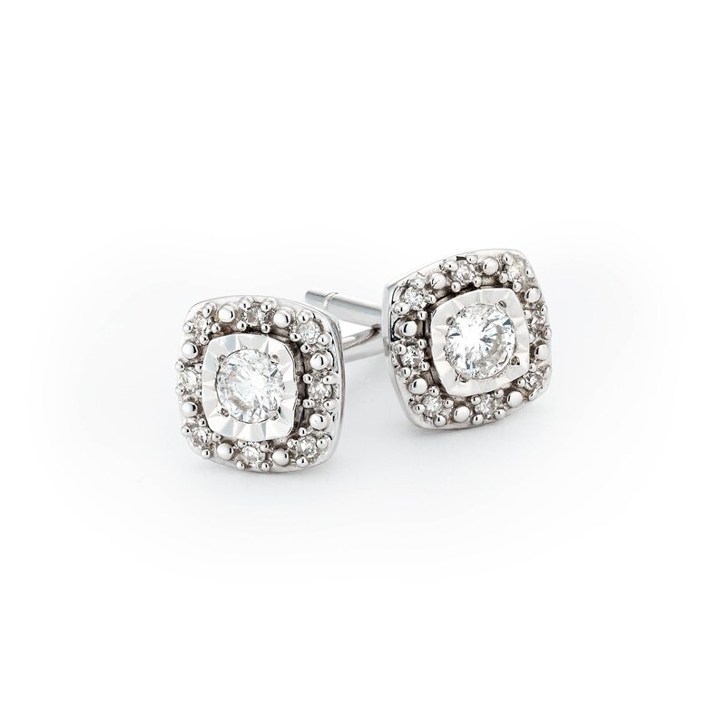 Main Image 2 of 9ct White Gold Cushion Cut 0.15ct Total Diamond Earrings