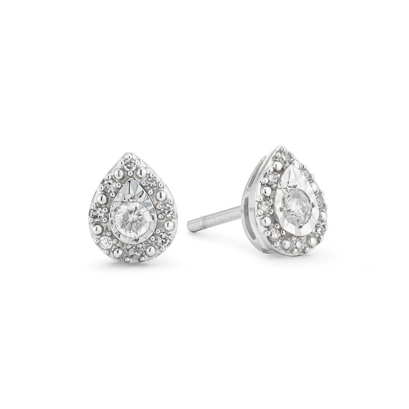 Main Image 1 of 9ct White Gold 0.15ct Total Diamond Pear Halo Earrings