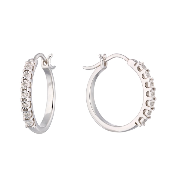 Sterling Silver Diamond Illusion Hoop Earrings