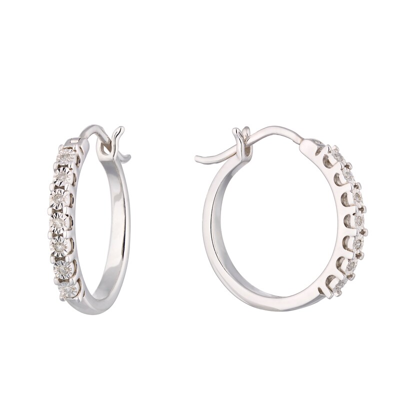 Main Image 1 of Sterling Silver Diamond Illusion Hoop Earrings