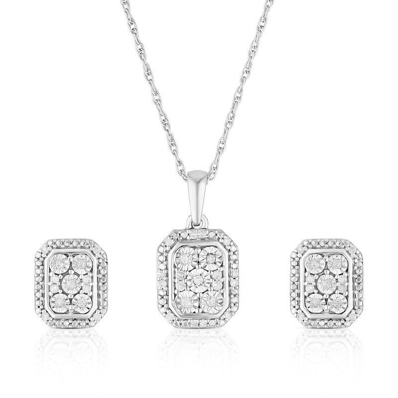 Main Image 1 of Sterling Silver 0.15ct Diamond Pendant & Stud Earrings Set