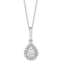 9ct White Gold Pear 0.10ct Total Diamond Halo Pendant