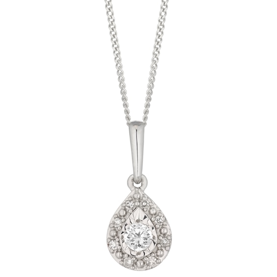 9ct White Gold Pear 0.10ct Total Diamond Halo Pendant