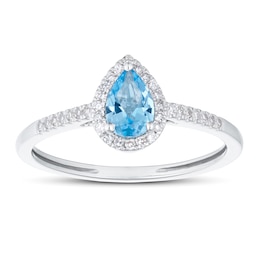 9ct White Gold Pear Cut Topaz & 0.10ct Diamond Halo Ring