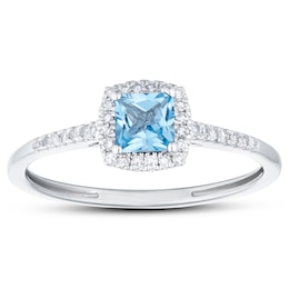 9ct White Gold Blue Topaz & 0.10ct Diamond Ring