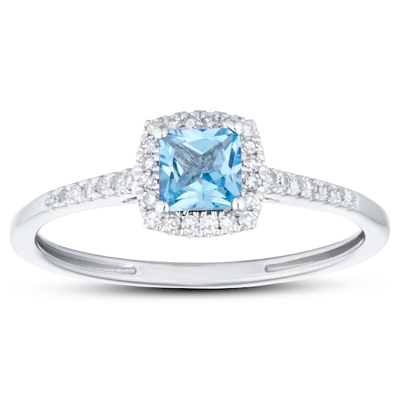 9ct White Gold Blue Topaz & 0.10ct Diamond Ring | H.Samuel