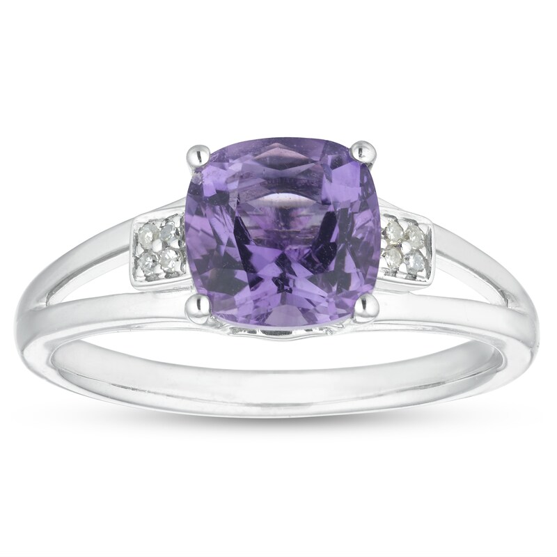 Main Image 1 of Sterling Silver Amethyst & Diamond Ring