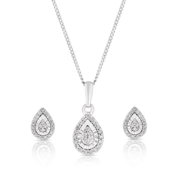 9ct White Gold 0.20ct Diamond Pendant & Earrings Set