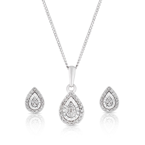 9ct White Gold 0.20ct Diamond Pendant and Earrings Set