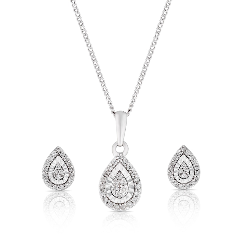 Main Image 1 of 9ct White Gold 0.20ct Diamond Pendant & Earrings Set