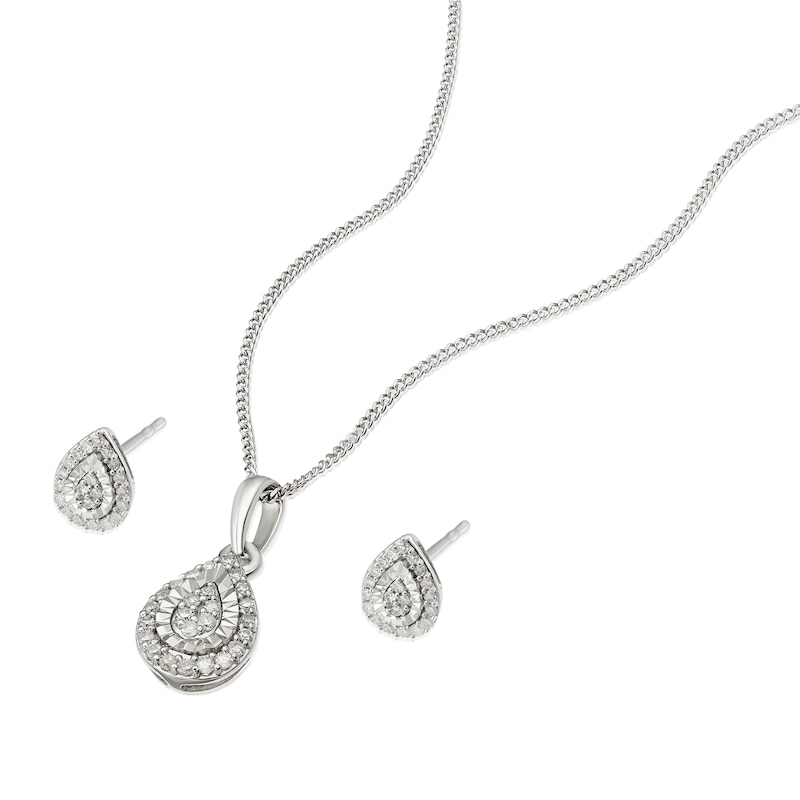 Main Image 2 of 9ct White Gold 0.20ct Diamond Pendant & Earrings Set