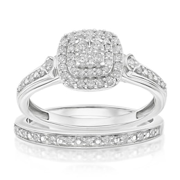 Engagement Ring Perfect Fit 9ct White Gold 0.33ct Diamond Double Halo Ring