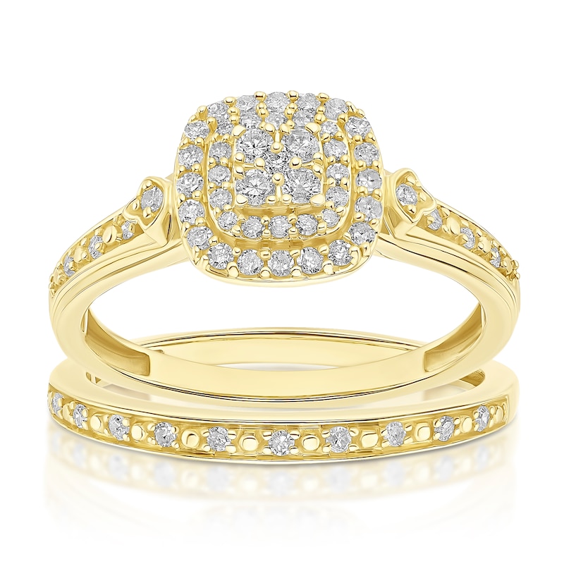 Main Image 1 of Engagement Ring Perfect Fit 9ct Yellow Gold 0.33ct Diamond Double Halo Ring