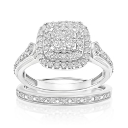 Engagement Ring Perfect Fit 9ct White Gold 0.66ct Diamond Double Halo Ring