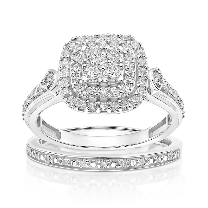 Main Image 1 of Engagement Ring Perfect Fit 9ct White Gold 0.66ct Diamond Double Halo Ring